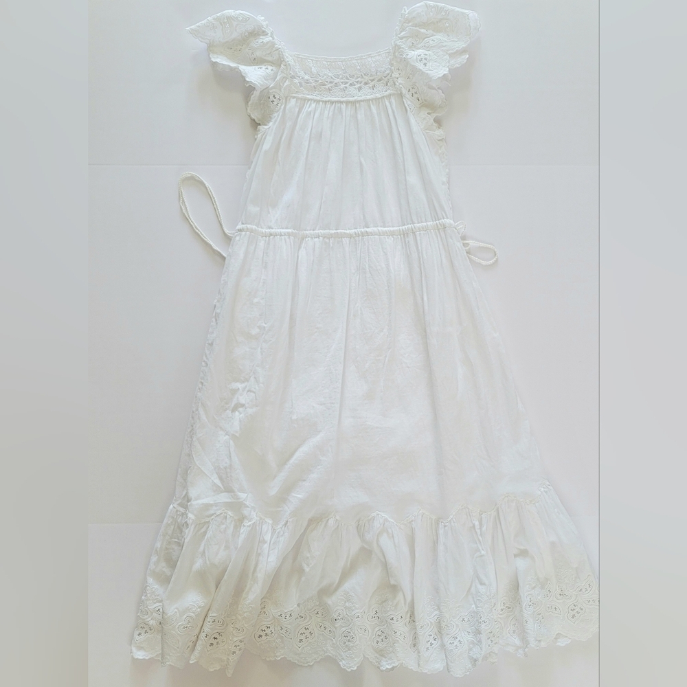 Ulla Johnson Square Neck Opeline Midi Dress in Blanc White, Linen Cotton, XS - Picture 3 of 7